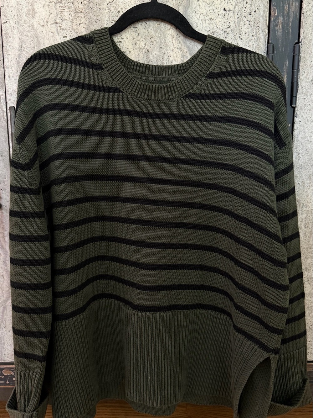 GAP Olive Green and Black Striped Crewneck Sweater